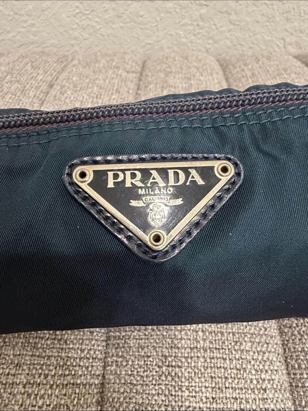 Prada Dark Green Nylon Cylinder Toiletry Pouch - Picture 6 of 7